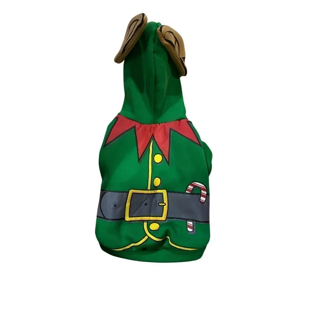 Green pet sweater, Christmas elf who did dog costume so small